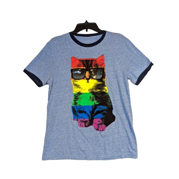 Funny Cat T-Shirt With Sunglasses & Rainbow Print By Well Worn - Picture 1 of 6